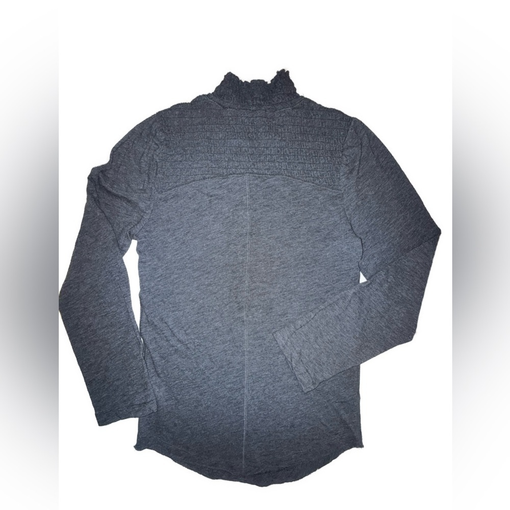 Free People Smocked Jersey Top High Neck Long Sleeve Charcoal Grey | Size Large - Picture 4 of 9